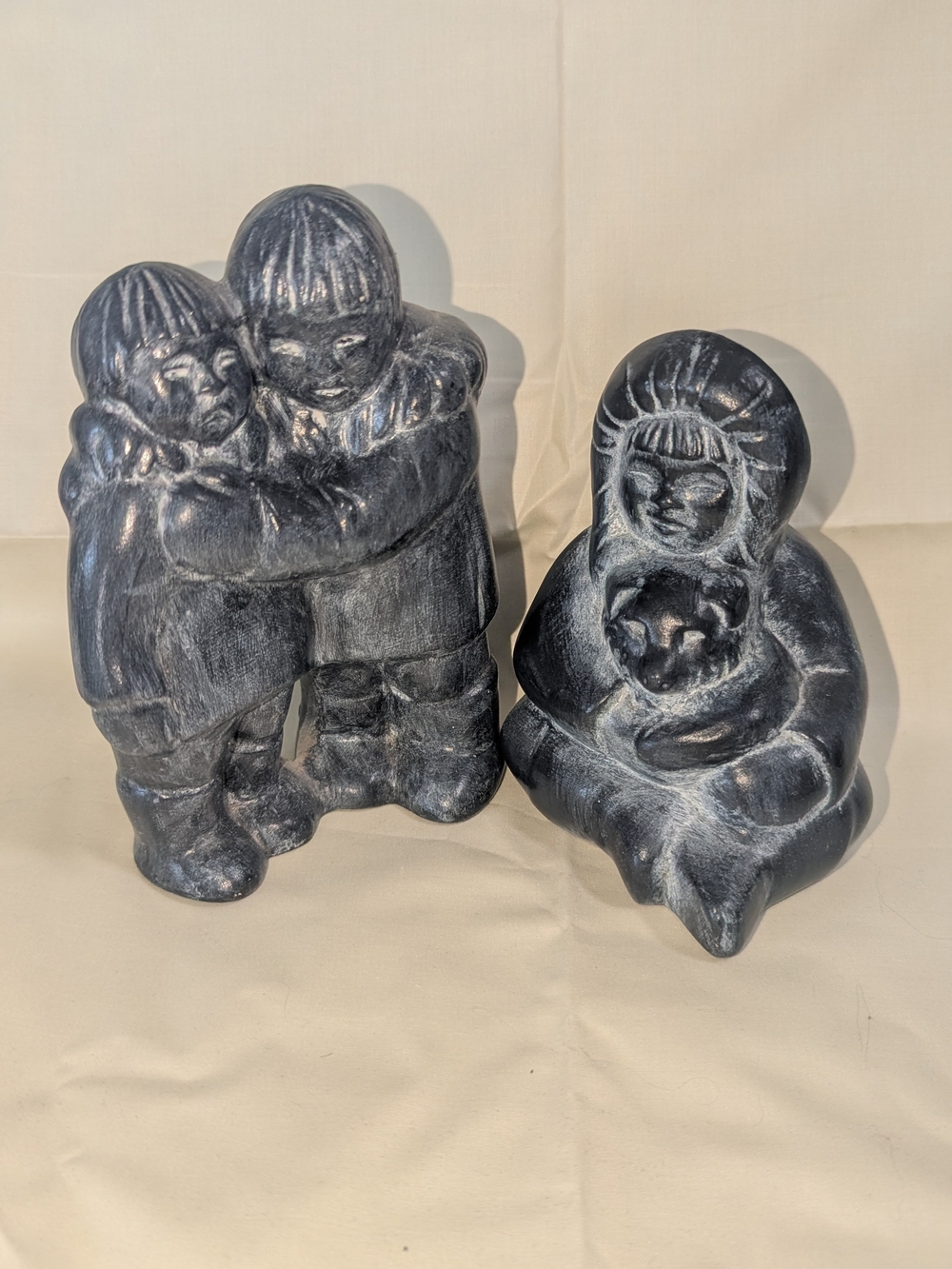 Vintage A Wolf Original Canadian Inuit Family Sculptures - Set of 2